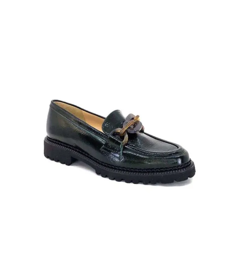 Brunate 11771 Cuir Vernis Vert*Femme Mocassins
