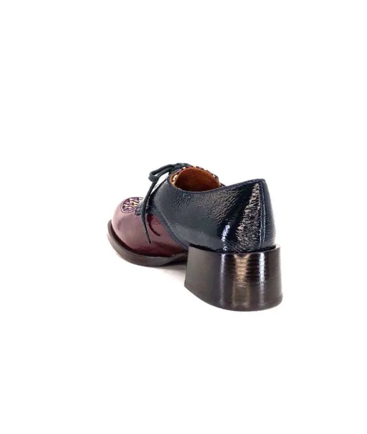 Chie Mihara Trudu Cuir Vernis Purple, Vert & Toile Satin Imprimee*Femme Lacets