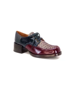 Chie Mihara Trudu Cuir Vernis Purple, Vert & Toile Satin Imprimee*Femme Lacets