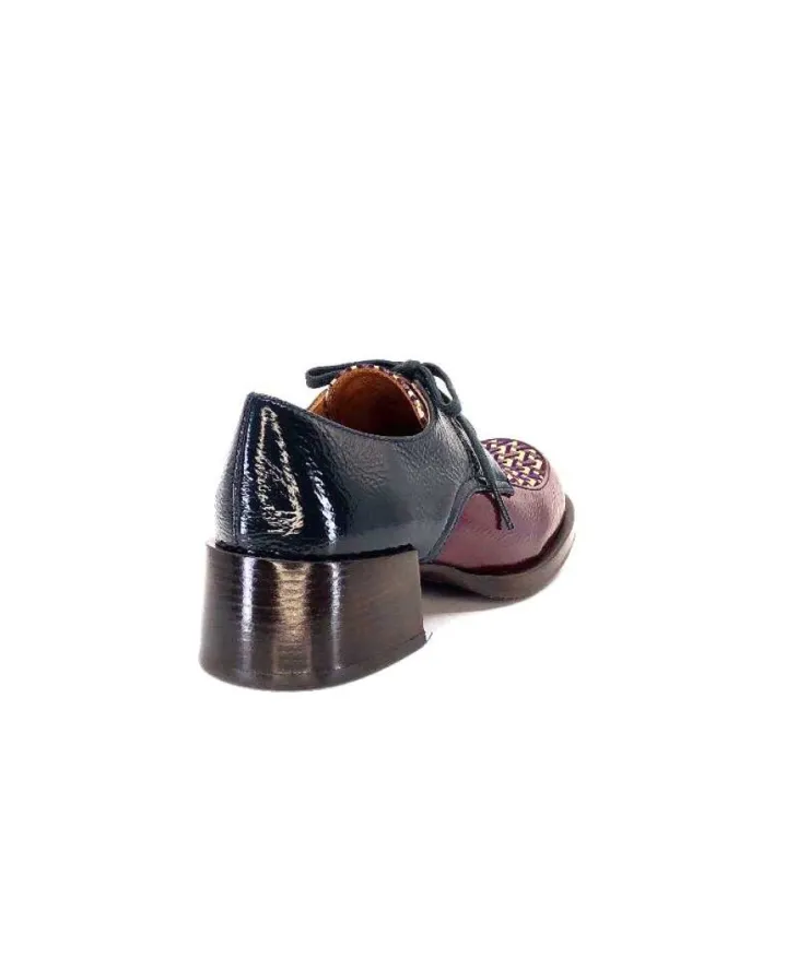 Chie Mihara Trudu Cuir Vernis Purple, Vert & Toile Satin Imprimee*Femme Lacets