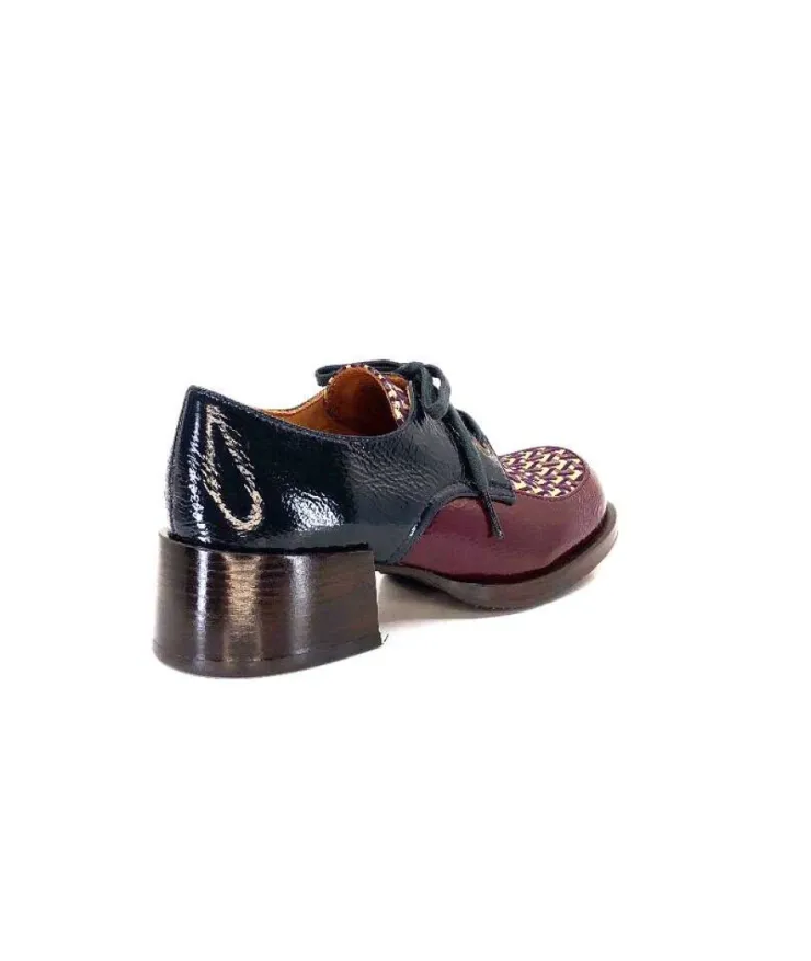 Chie Mihara Trudu Cuir Vernis Purple, Vert & Toile Satin Imprimee*Femme Lacets