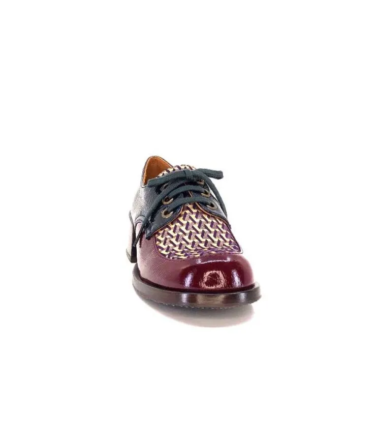 Chie Mihara Trudu Cuir Vernis Purple, Vert & Toile Satin Imprimee*Femme Lacets