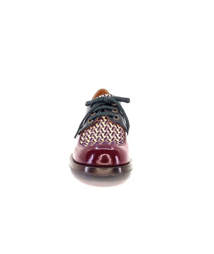 Chie Mihara Trudu Cuir Vernis Purple, Vert & Toile Satin Imprimee*Femme Lacets