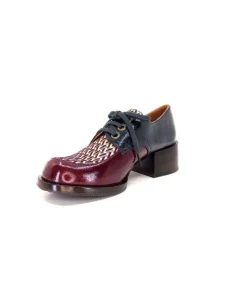 Chie Mihara Trudu Cuir Vernis Purple, Vert & Toile Satin Imprimee*Femme Lacets