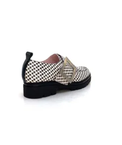 Dansi 4782 Cuir Blanc Imprime Etoile Noir*Femme Mocassins