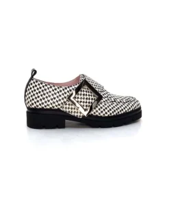 Dansi 4782 Cuir Blanc Imprime Etoile Noir*Femme Mocassins