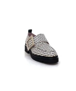 Dansi 4782 Cuir Blanc Imprime Etoile Noir*Femme Mocassins