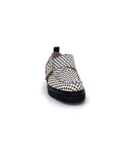 Dansi 4782 Cuir Blanc Imprime Etoile Noir*Femme Mocassins