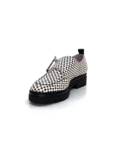 Dansi 4782 Cuir Blanc Imprime Etoile Noir*Femme Mocassins