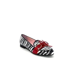 Dansi 5282 Cuir Blanc Noir Rouge*Femme Mocassins