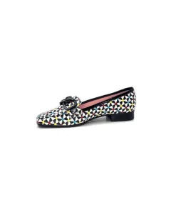 Dansi 5344 Cuir Imprime Blanc Noir Multi*Femme Mocassins