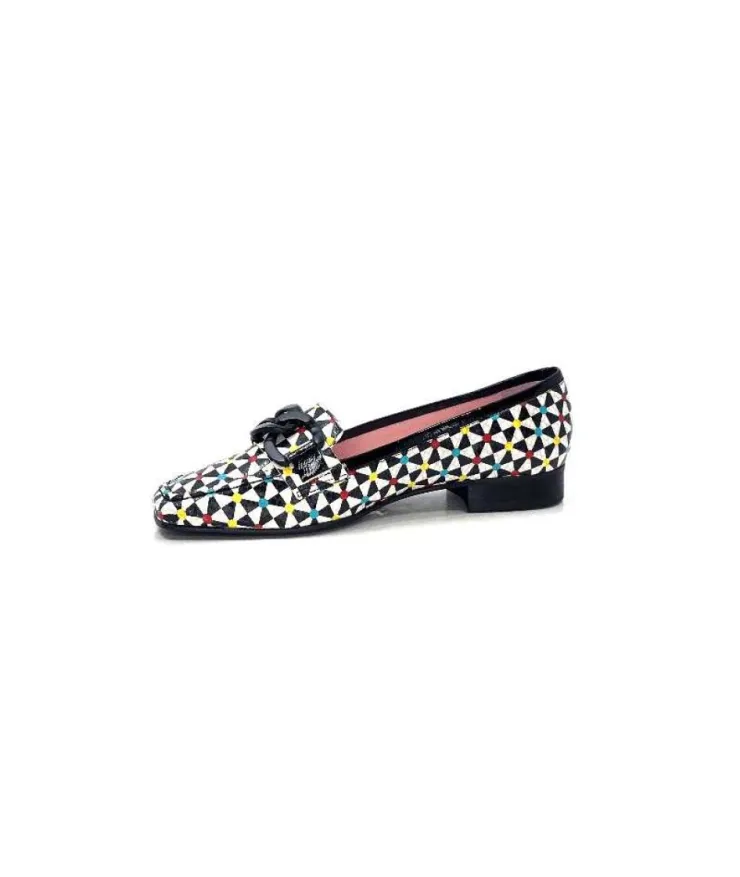 Dansi 5344 Cuir Imprime Blanc Noir Multi*Femme Mocassins