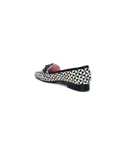 Dansi 5344 Cuir Imprime Blanc Noir Multi*Femme Mocassins