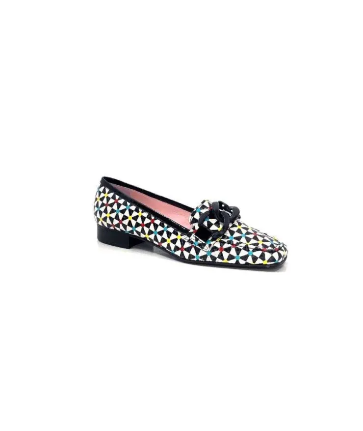 Dansi 5344 Cuir Imprime Blanc Noir Multi*Femme Mocassins