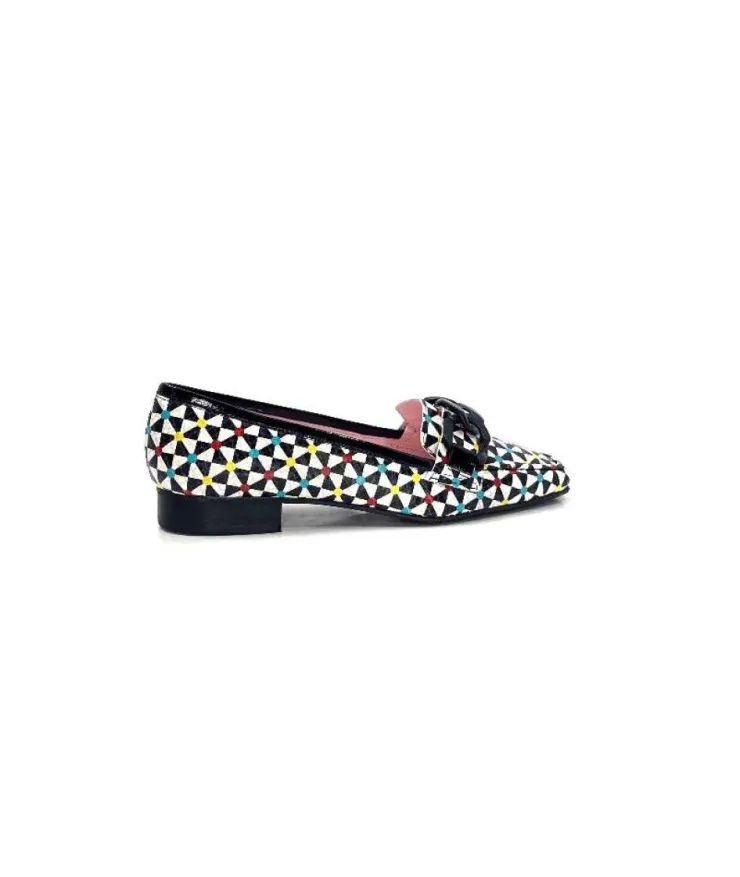 Dansi 5344 Cuir Imprime Blanc Noir Multi*Femme Mocassins