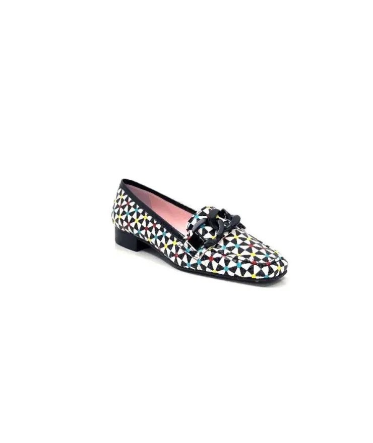 Dansi 5344 Cuir Imprime Blanc Noir Multi*Femme Mocassins