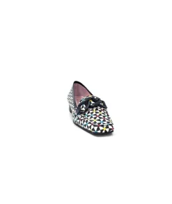 Dansi 5344 Cuir Imprime Blanc Noir Multi*Femme Mocassins