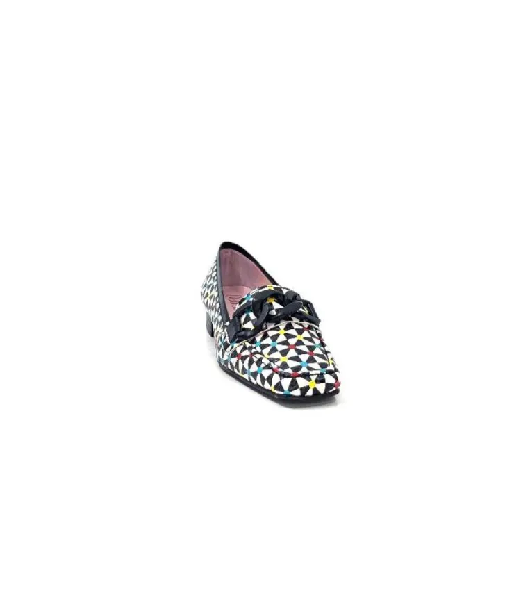 Dansi 5344 Cuir Imprime Blanc Noir Multi*Femme Mocassins