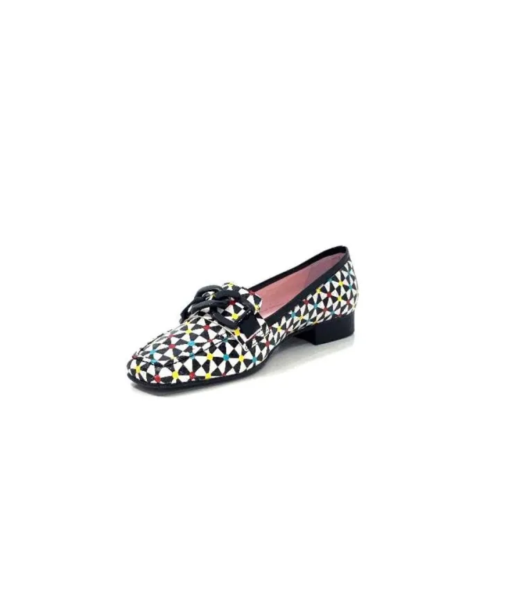 Dansi 5344 Cuir Imprime Blanc Noir Multi*Femme Mocassins