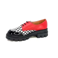 Dansi 5781 Cuir Noir - Rouge Imprime Blanc*Femme Lacets