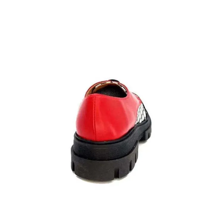 Dansi 5781 Cuir Noir - Rouge Imprime Blanc*Femme Lacets