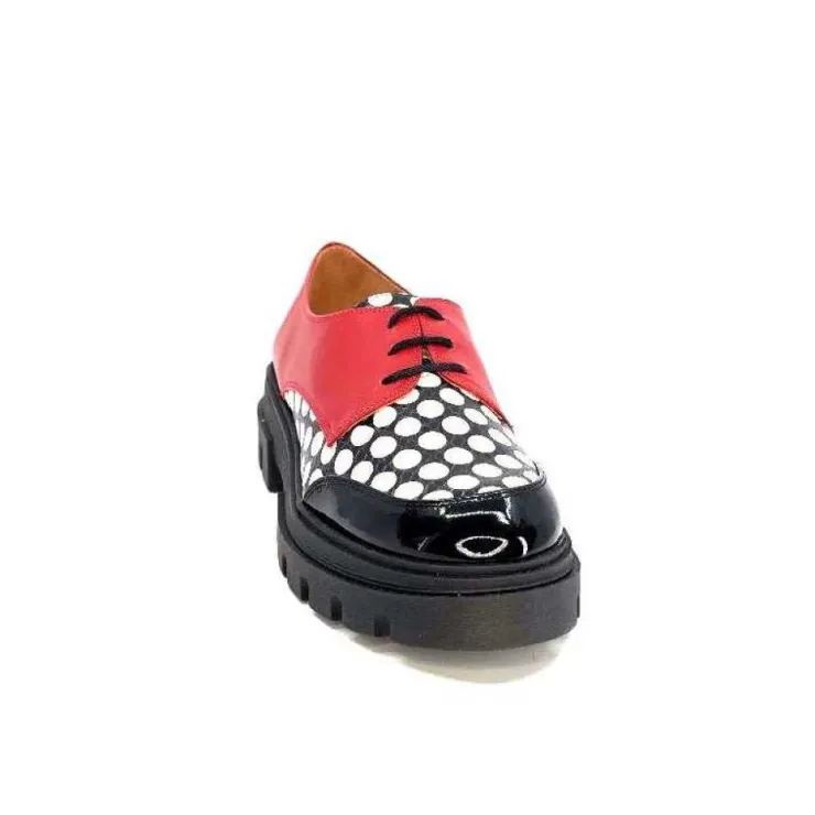 Dansi 5781 Cuir Noir - Rouge Imprime Blanc*Femme Lacets