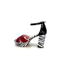 Dansi 5581 Cuir Noir Blanc Rouge*Femme Sandales