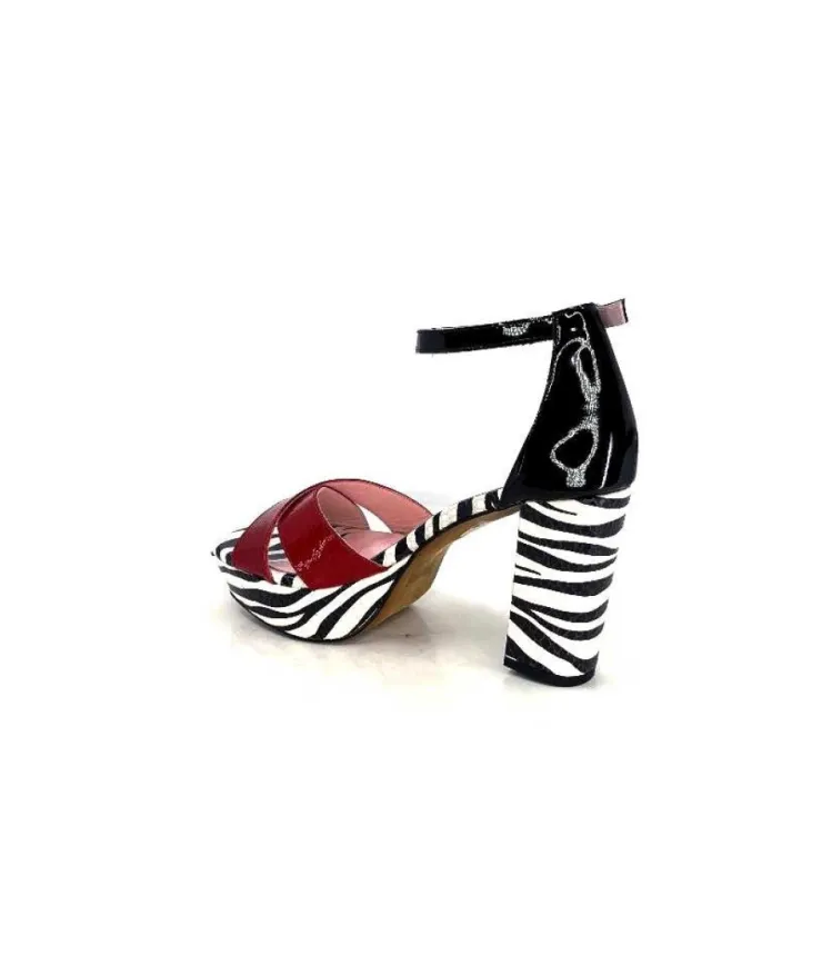 Dansi 5581 Cuir Noir Blanc Rouge*Femme Sandales