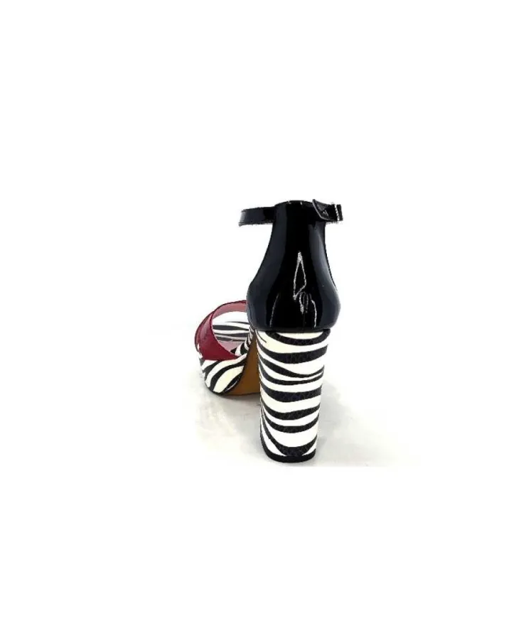 Dansi 5581 Cuir Noir Blanc Rouge*Femme Sandales