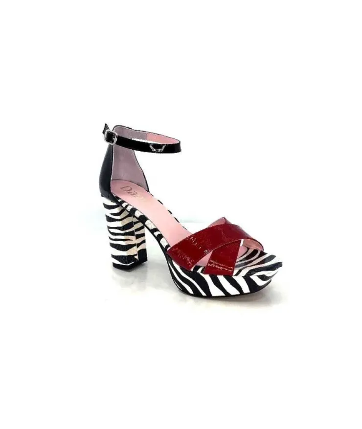 Dansi 5581 Cuir Noir Blanc Rouge*Femme Sandales
