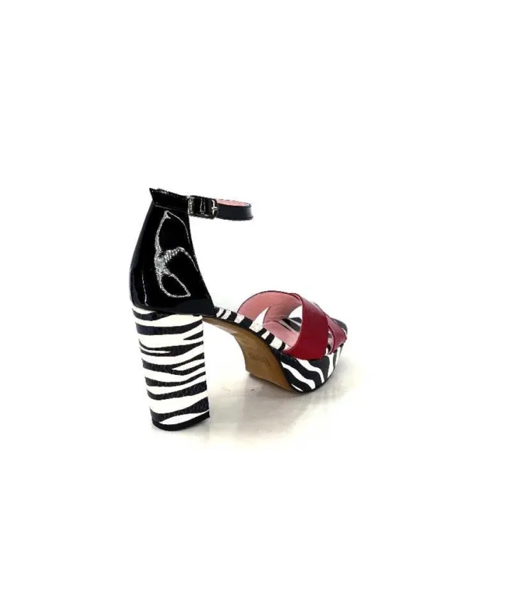 Dansi 5581 Cuir Noir Blanc Rouge*Femme Sandales