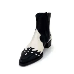 Dansi 5904 Cuir Noir Et Blanc*Femme Santiags