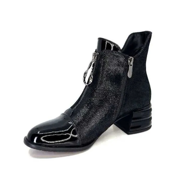 Elue Par Nous Maculotte Cuir Irise Noir Vernis Noir*Femme Bottines