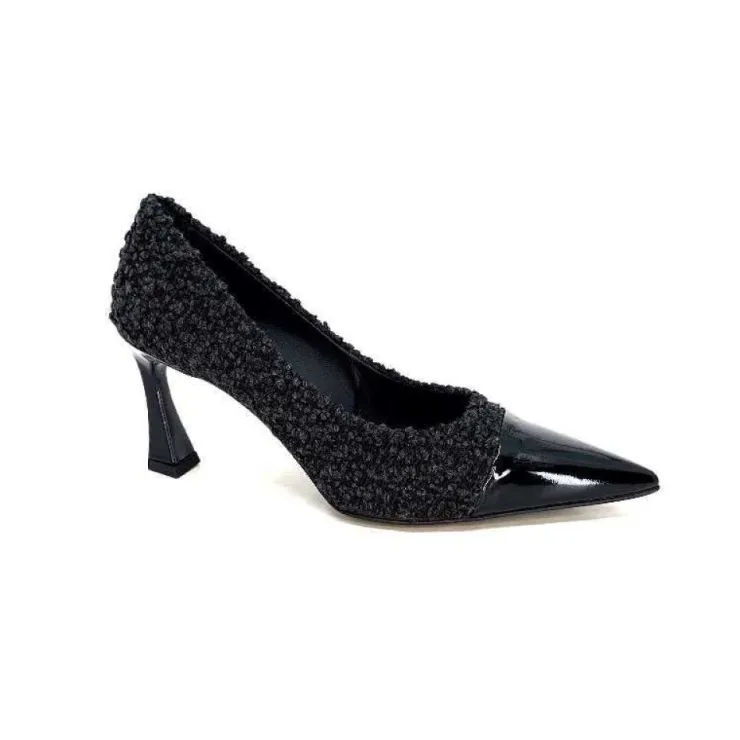moon flower - enzo di martino Enzo Di Martino Eli 715 Textile Noir Cuir Vernis Noir*Femme Escarpins