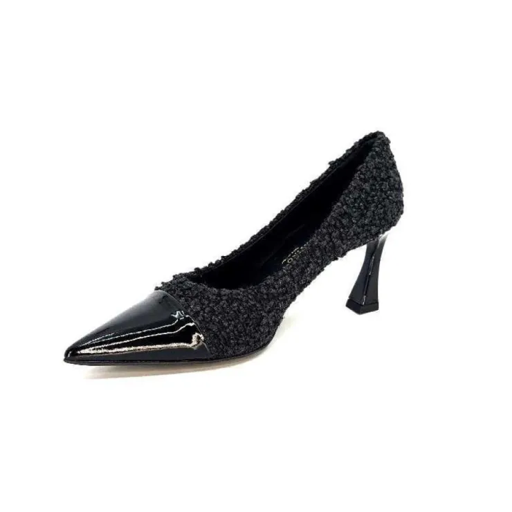moon flower - enzo di martino Enzo Di Martino Eli 715 Textile Noir Cuir Vernis Noir*Femme Escarpins