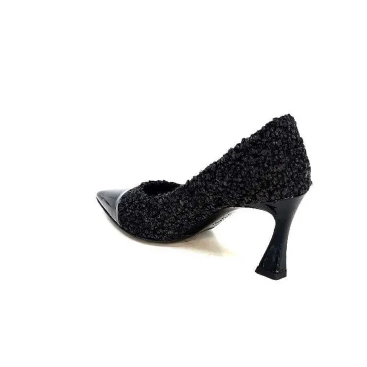 moon flower - enzo di martino Enzo Di Martino Eli 715 Textile Noir Cuir Vernis Noir*Femme Escarpins