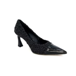 moon flower - enzo di martino Enzo Di Martino Eli 715 Textile Noir Cuir Vernis Noir*Femme Escarpins
