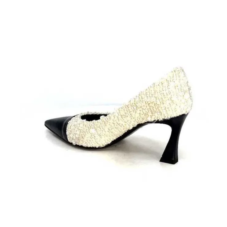 moon flower - enzo di martino Enzo Di Martino Eli 715 Textile Creme Cuir Vernis Noir*Femme Escarpins