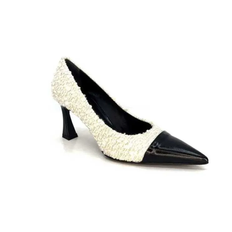 moon flower - enzo di martino Enzo Di Martino Eli 715 Textile Creme Cuir Vernis Noir*Femme Escarpins