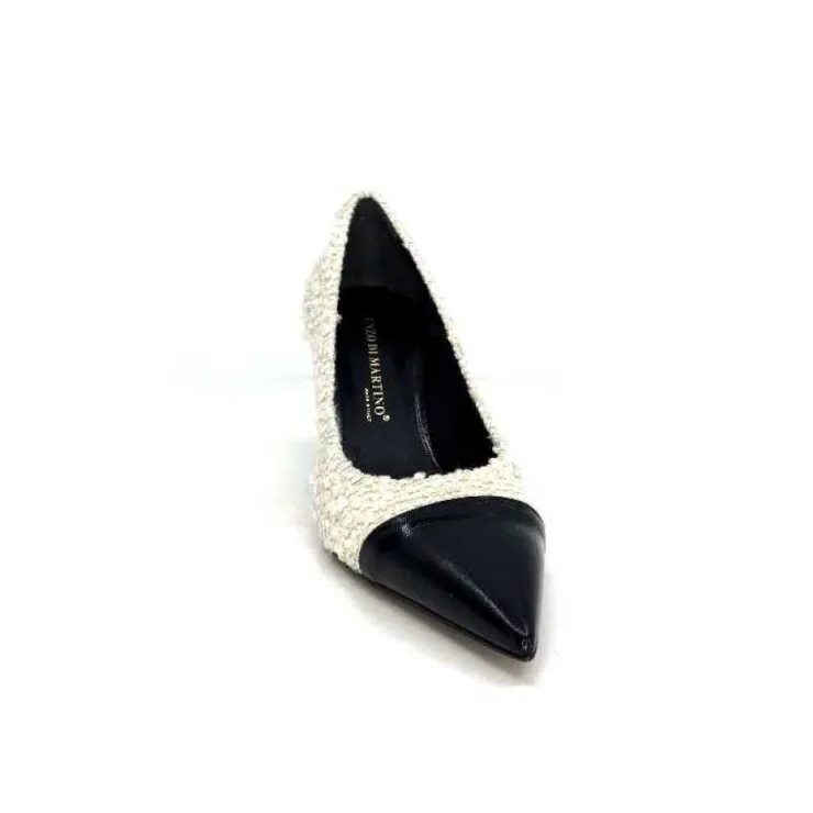 moon flower - enzo di martino Enzo Di Martino Eli 715 Textile Creme Cuir Vernis Noir*Femme Escarpins