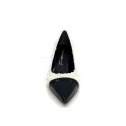 moon flower - enzo di martino Enzo Di Martino Eli 715 Textile Creme Cuir Vernis Noir*Femme Escarpins
