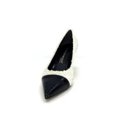 moon flower - enzo di martino Enzo Di Martino Eli 715 Textile Creme Cuir Vernis Noir*Femme Escarpins