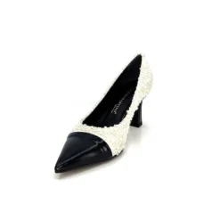 moon flower - enzo di martino Enzo Di Martino Eli 715 Textile Creme Cuir Vernis Noir*Femme Escarpins