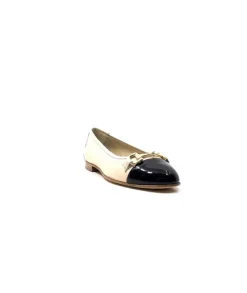 Ivoire0222a Fratelli Rosana 02 Cuir Beige Vernis Noir*Femme Ballerines