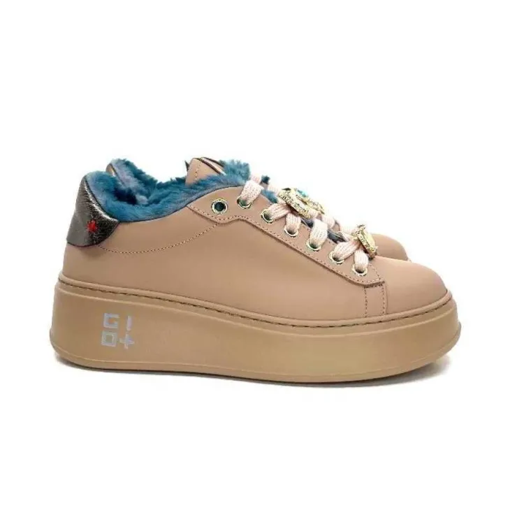 GioPiu Pia 82 Cuir Nude Fourrure Turquoise*Femme Baskets