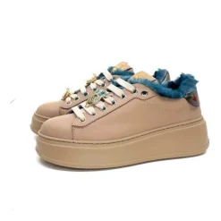 GioPiu Pia 82 Cuir Nude Fourrure Turquoise*Femme Baskets