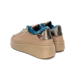 GioPiu Pia 82 Cuir Nude Fourrure Turquoise*Femme Baskets
