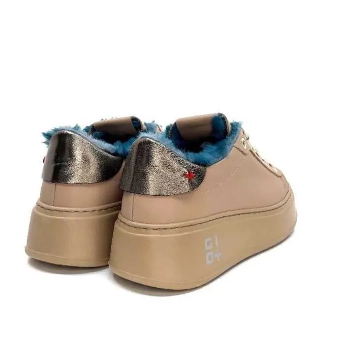 GioPiu Pia 82 Cuir Nude Fourrure Turquoise*Femme Baskets