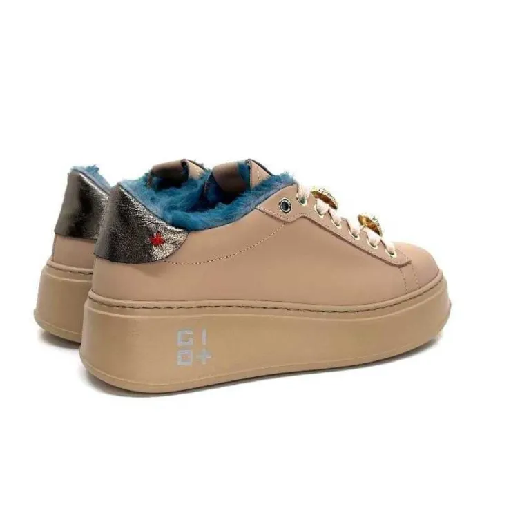 GioPiu Pia 82 Cuir Nude Fourrure Turquoise*Femme Baskets