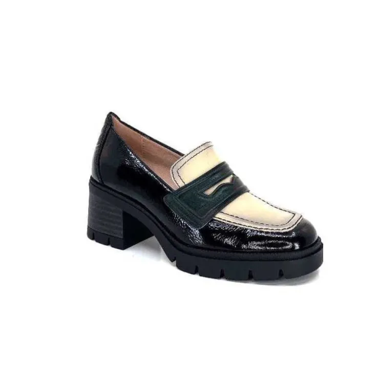 Hispanitas Chi 232965 Everest Cuir Vernis Noir Cuir Vert & Beige*Femme Mocassins